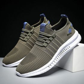 Spring Summer Autumn Hot Trainers Shoe Men Lightweight Sneaker Breathable Running Hiking Soft Outdoor Lace-up Tennis Comfortable (Color: Army Green, size: 46)