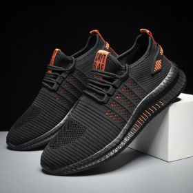 Spring Summer Autumn Hot Trainers Shoe Men Lightweight Sneaker Breathable Running Hiking Soft Outdoor Lace-up Tennis Comfortable (Color: Black Orange, size: 40)