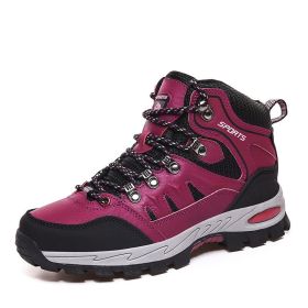 Spring Autumn Winter 36-46 Sport Training Hiking Shoe Waterproof Men Women Casual Fashion Outdoor High-top Cross-country Walking (Color: Rose Red, size: 38)