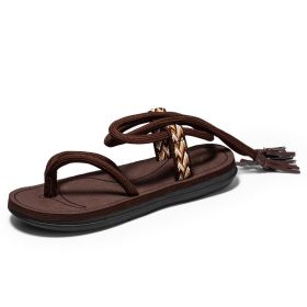 Men Sandals City Leisure Two Methods Lace Up Fashion Sandals Black Red Summer Men Casual Shoes Hiking Sandals Man Beach Sandals (Color: Brown, size: 41)