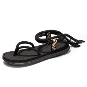 Men Sandals City Leisure Two Methods Lace Up Fashion Sandals Black Red Summer Men Casual Shoes Hiking Sandals Man Beach Sandals (Color: Black, size: 41)
