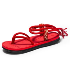 Men Sandals City Leisure Two Methods Lace Up Fashion Sandals Black Red Summer Men Casual Shoes Hiking Sandals Man Beach Sandals (Color: Red, size: 44)