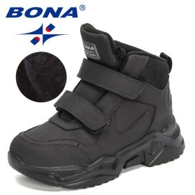 BONA 2022 New Designers Classics Hiking Shoes Kids Plush Sneakers Boys Girls Ankle Shoes Children Winter Boots Breathable Child (Color: Charcoal grey S gray, size: 5)