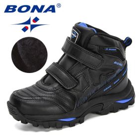 BONA 2020 New Designers High Top Winter Footwear Children Snow Skiing Hiking Fashion School Wearing Shoes Kids Plush Warm Boots (Color: Charcoal grey R blue, size: 5)