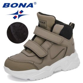 BONA 2022 New Designers Classics Hiking Shoes Kids Plush Sneakers Boys Girls Ankle Shoes Children Winter Boots Breathable Child (Color: Medium grey black, size: 4.5)