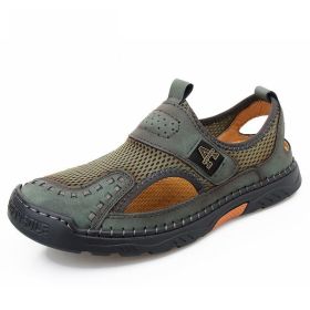 Sandals Men Size 39-48 Quality Handmade Casual Mens Mesh Shoes Summer Soft Non-slip Hollow Sandals Hiking Beach Platform Sandals (Color: Green, size: 42)