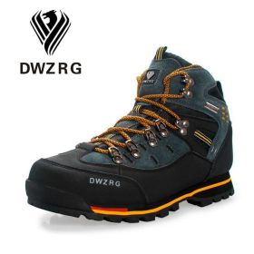 DWZRG Men Hiking Shoes Waterproof Leather Shoes Climbing & Fishing Shoes New Popular Outdoor Shoes Men High Top Winter Boots (Color: Black yellow, size: 41)