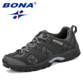 BONA Men Hiking Shoes Lace Up Men Sport Shoes Outdoor Jogging Trekking Sneakers Non-Slip Wear-Resistant Travel Shoes Comfortable (Color: Dark grey S gray, size: 10.5)