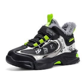 FLARUT Children Winter Running Shoes Snow Sports Shoes Single Cotton Shoes Kids's Sneakers Fashion Trekking Hiking Shoes (Color: Green Plus Velvet, size: 28)