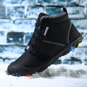 Winter Kids Shoes Running Shoes Waterproof Hiking Shoes Plus Fur Warm Sport Boys Non-slip Sneakers Outdoor Climbing Trainers (Color: black boys shoes, size: 3)