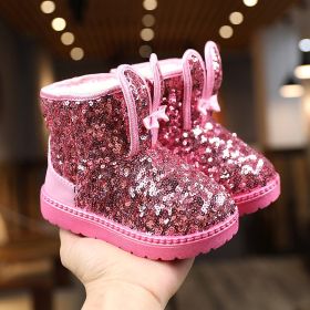 Winter Kids Boots for Girls Snow Boots Children Hiking Shoes Warm Plush Kids Pink Snow Boots Girls Rain Boots Running Shoes (Color: pink, size: 34)