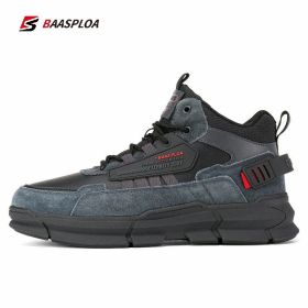 Baasploa Winter Men Cotton Shoes Leather Comfortable Hiking Shoes Waterproof Warm Outdoor Sneakers Non-Slip Wear-Resistant (Color: A05-114707-HU, size: 41)