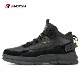 Baasploa Winter Men Cotton Shoes Leather Comfortable Hiking Shoes Waterproof Warm Outdoor Sneakers Non-Slip Wear-Resistant (Color: A05-114707-HA, size: 43)