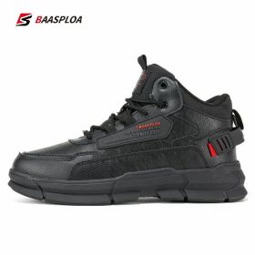 Baasploa Winter Men Cotton Shoes Leather Comfortable Hiking Shoes Waterproof Warm Outdoor Sneakers Non-Slip Wear-Resistant (Color: A05-114707-HH, size: 43)