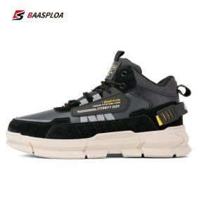 Baasploa Winter Men Cotton Shoes Leather Comfortable Hiking Shoes Waterproof Warm Outdoor Sneakers Non-Slip Wear-Resistant (Color: A05-114707-SH, size: 44)