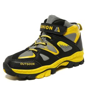 Kids Hiking Shoes Sport Shoes For Boys Teenagers Antiskid Running Shoes Walking Mountain Climbing Footwear Basket Flats Sneakers (Color: Yellow, size: 5.5)