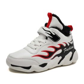 Winter Kids Running Shoes Anti-Skid Sports Shoe Outdoor Warm Plus Fur Sneakers Light Soft Flat Children's Shoe Hiking Waterproof (Color: White Running Shoes, size: 11)